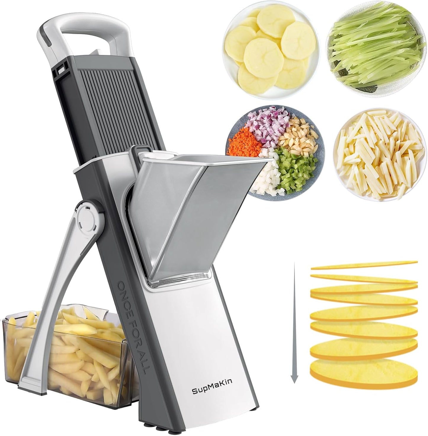 Upgrade Safe Mandoline Slicer for Kitchen, SupMaKin Bigger Entrance Vegetable Food Slice Potato Slicer Chopper, Adjustable Thickness Multi Mandolin, Julienne + Dicer Kitchen Must Haves Green