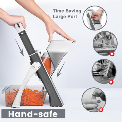 Upgrade Safe Mandoline Slicer for Kitchen, SupMaKin Bigger Entrance Vegetable Food Slice Potato Slicer Chopper, Adjustable Thickness Multi Mandolin, Julienne + Dicer Kitchen Must Haves Green