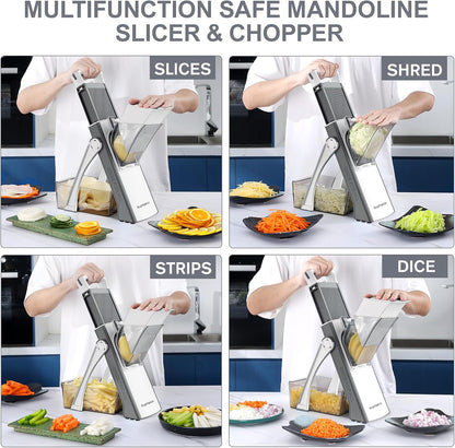 Upgrade Safe Mandoline Slicer for Kitchen, SupMaKin Bigger Entrance Vegetable Food Slice Potato Slicer Chopper, Adjustable Thickness Multi Mandolin, Julienne + Dicer Kitchen Must Haves Green