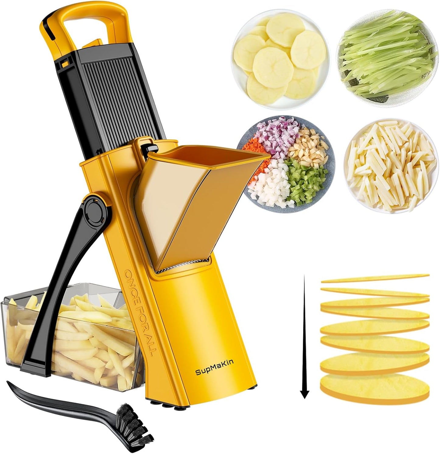 Upgrade Safe Mandoline Slicer for Kitchen, SupMaKin Bigger Entrance Vegetable Food Slice Potato Slicer Chopper, Adjustable Thickness Multi Mandolin, Julienne + Dicer Kitchen Must Haves Green