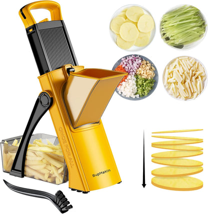 Upgrade Safe Mandoline Slicer for Kitchen, SupMaKin Bigger Entrance Vegetable Food Slice Potato Slicer Chopper, Adjustable Thickness Multi Mandolin, Julienne + Dicer Kitchen Must Haves Green