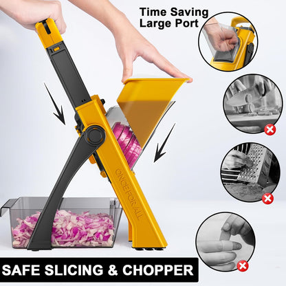 Upgrade Safe Mandoline Slicer for Kitchen, SupMaKin Bigger Entrance Vegetable Food Slice Potato Slicer Chopper, Adjustable Thickness Multi Mandolin, Julienne + Dicer Kitchen Must Haves Green