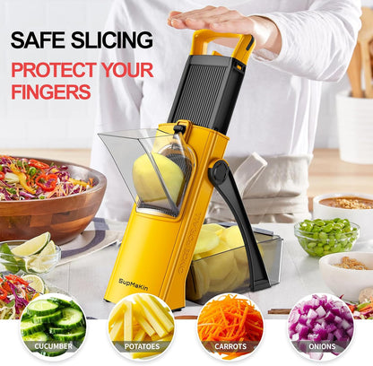 Upgrade Safe Mandoline Slicer for Kitchen, SupMaKin Bigger Entrance Vegetable Food Slice Potato Slicer Chopper, Adjustable Thickness Multi Mandolin, Julienne + Dicer Kitchen Must Haves Green