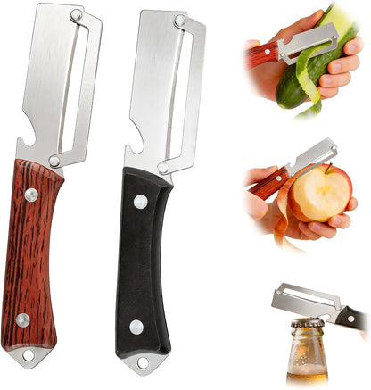 Multifunctional Vegetable Peeler, 2 in 1 Stainless Steel Fruit Veggie Peeler, Handheld Potato Peeler Knife with Bottle Opener Kitchen Tool for Peeling Carrot Pineapple Pumpkin Papaya(2 Pack)