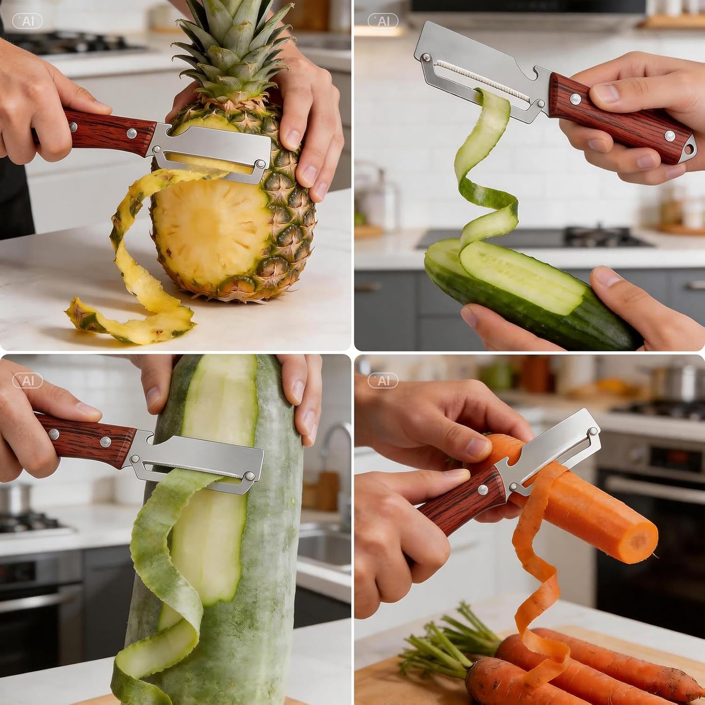 Multifunctional Vegetable Peeler, 2 in 1 Stainless Steel Fruit Veggie Peeler, Handheld Potato Peeler Knife with Bottle Opener Kitchen Tool for Peeling Carrot Pineapple Pumpkin Papaya(2 Pack)