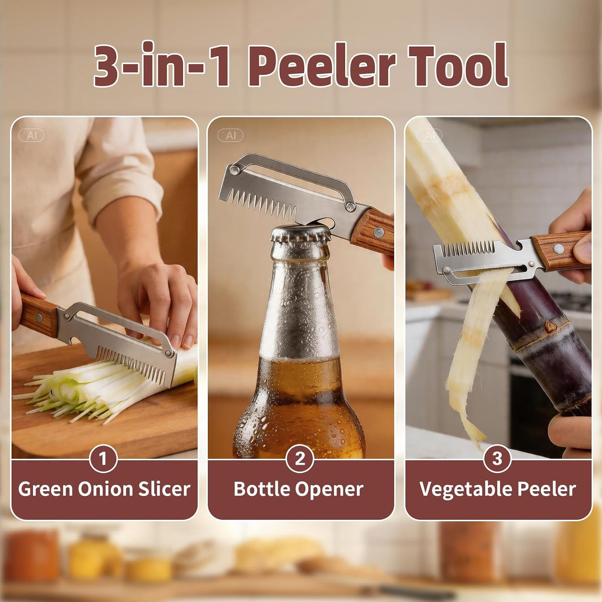 Multifunctional Vegetable Peeler, 2 in 1 Stainless Steel Fruit Veggie Peeler, Handheld Potato Peeler Knife with Bottle Opener Kitchen Tool for Peeling Carrot Pineapple Pumpkin Papaya(2 Pack)