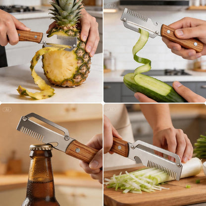 Multifunctional Vegetable Peeler, 2 in 1 Stainless Steel Fruit Veggie Peeler, Handheld Potato Peeler Knife with Bottle Opener Kitchen Tool for Peeling Carrot Pineapple Pumpkin Papaya(2 Pack)
