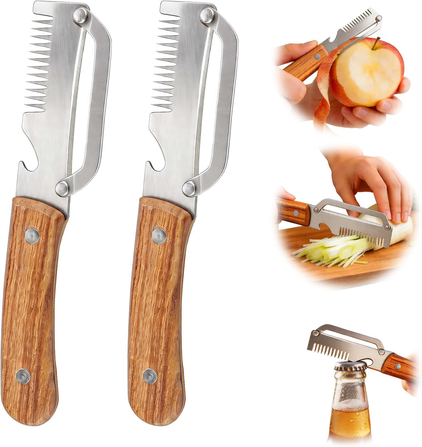 Multifunctional Vegetable Peeler, 2 in 1 Stainless Steel Fruit Veggie Peeler, Handheld Potato Peeler Knife with Bottle Opener Kitchen Tool for Peeling Carrot Pineapple Pumpkin Papaya(2 Pack)