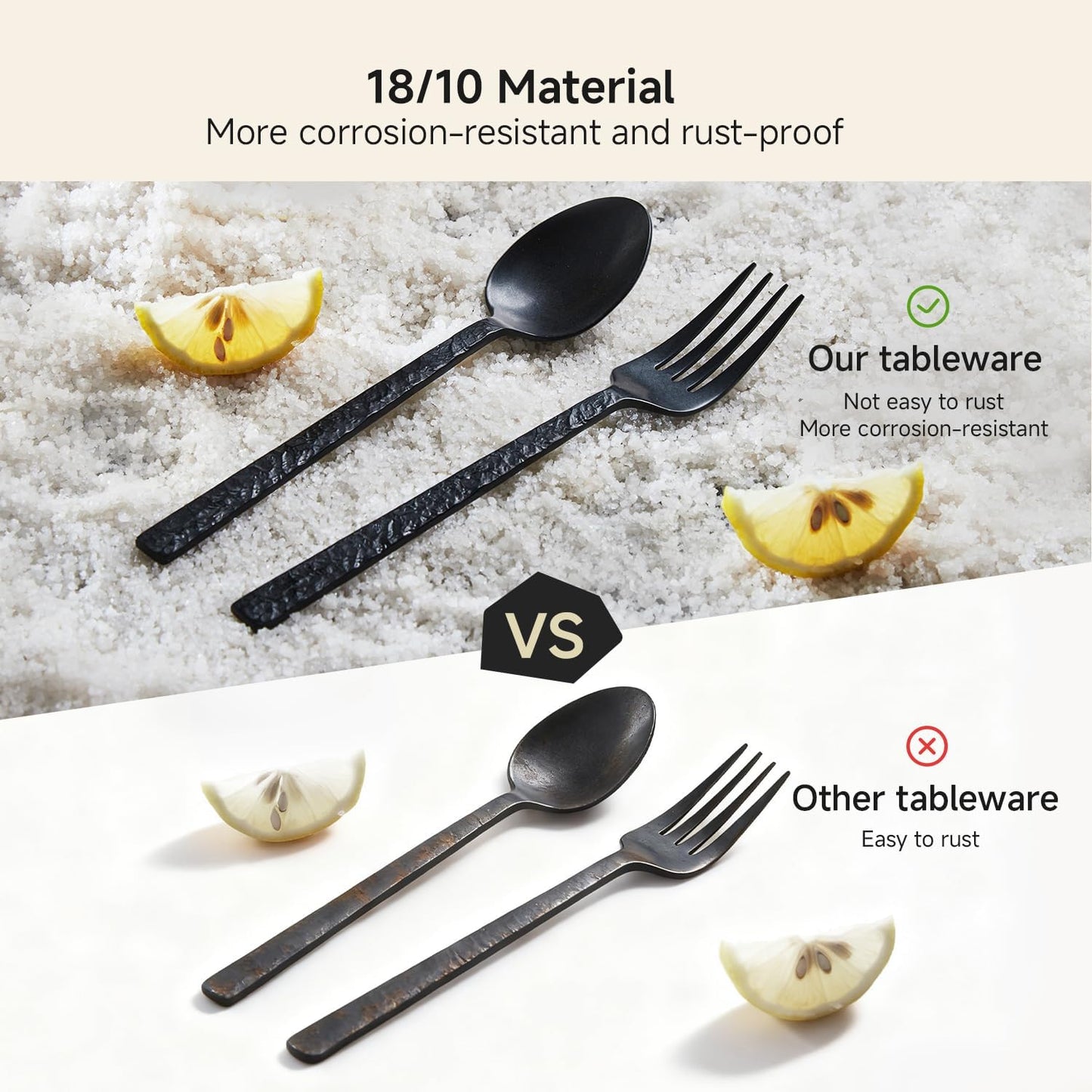 24 Pcs Black Hammered Silverware Set with Steak Knives for 4, 18/10 Stainless Steel Heavy Duty Flatware Set, Tableware Cutlery Utensil Sets for Home Restaurant Dishwasher Safe
