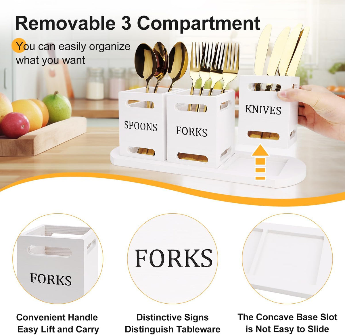 Wooden Flatware Silverware Caddy for Party Cutlery Utensil Holder Counter