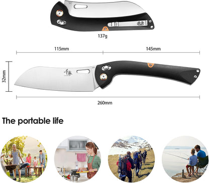 440 Stainless Steel Super Sharp Pocket Folding Chef Knife - Peeling, Utility, Fruit Knife - G10 Handle - Camping, Barbecue, Outdoor - Clip