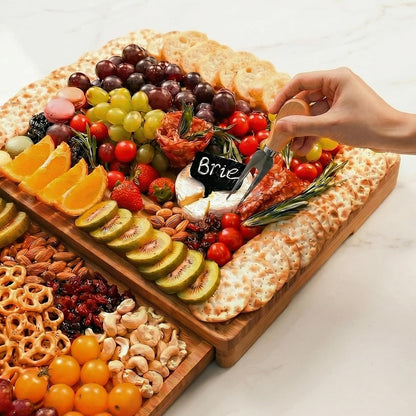 Extra Large Bamboo Charcuterie Board, 3-Layer Pull-Out Trays, Brown