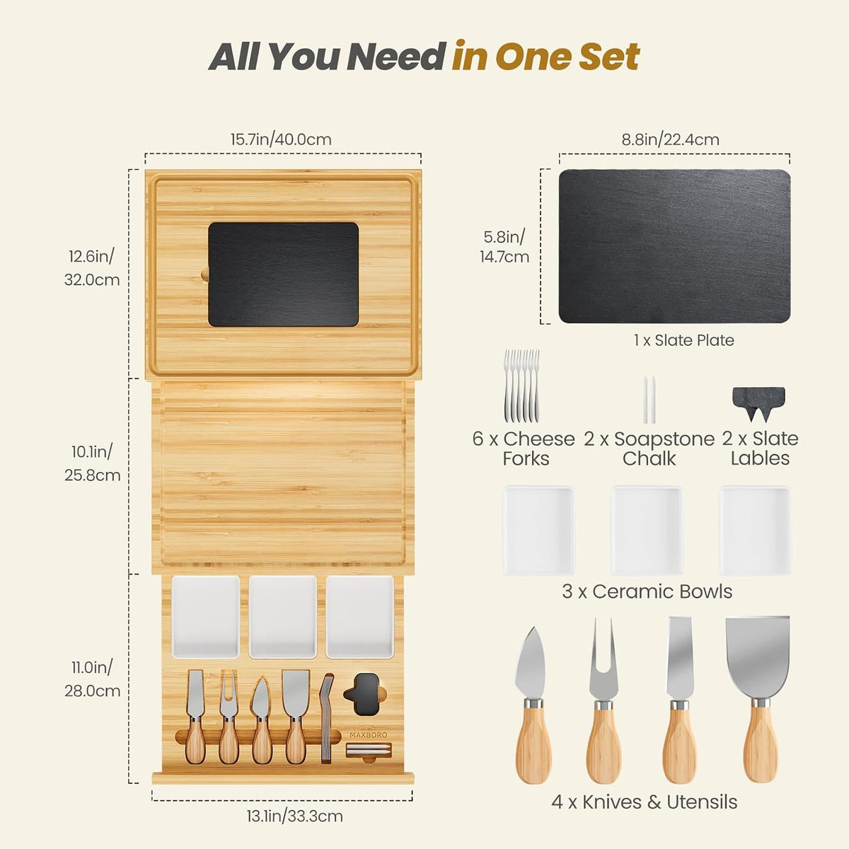 Extra Large Bamboo Charcuterie Board, 3-Layer Pull-Out Trays, Brown