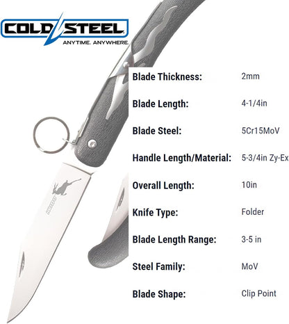 Cold Steel Kudu 4.25" 5Cr15MoV Steel Clip Point Razor-Sharp Blade 5.75" Zy-Ex Handle Everyday Carry Folding Knife w/Ring Lock