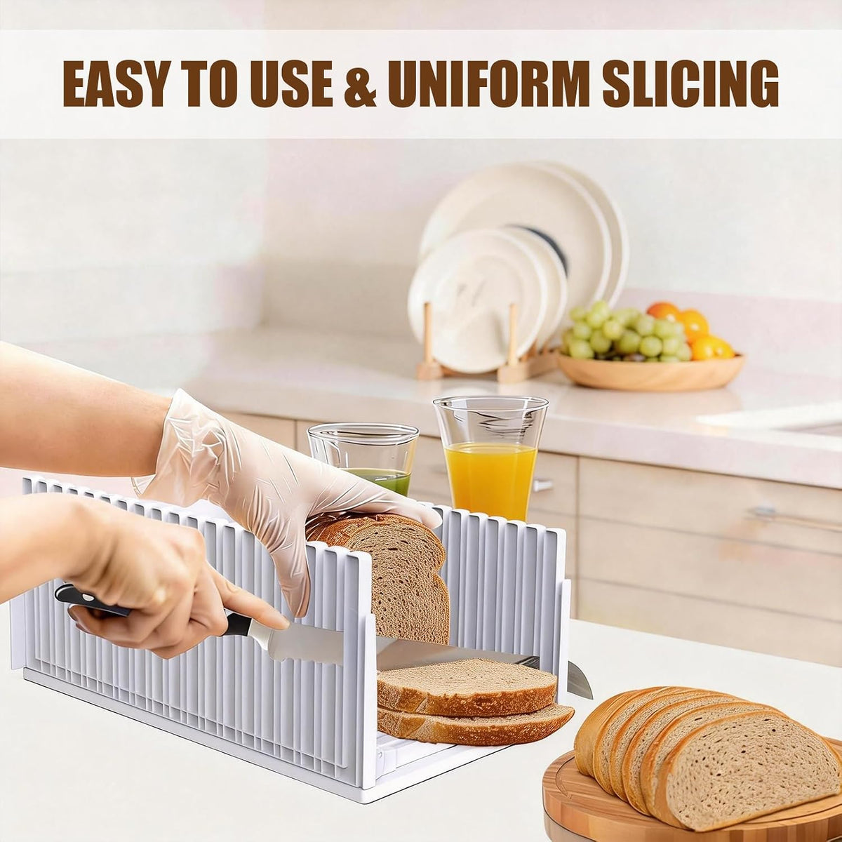 Bread Slicer,Adjustable Thickness And Width Guide Bread Slicer, Foldable and Compact Bread Slicing for Homemade Bread - Kitchen Gadget, Baking Tool,Gift for Mom Dad white