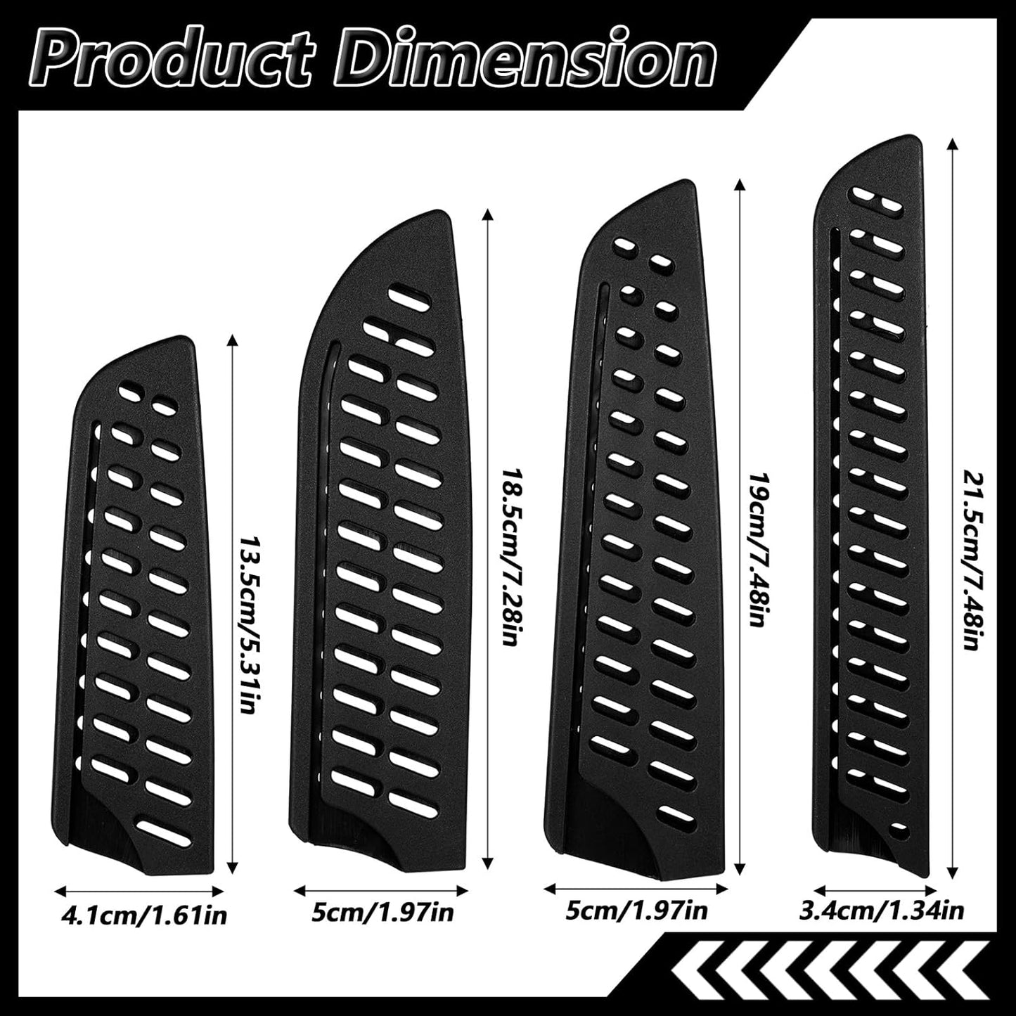 4PCS Plastic Knife Guard Set, Multi-Size Universal Knife Blade Covers for Kitchen, Plastic Knifies Edge Sheath for Paring Utility Bread Nakiri Chef Knives - Black