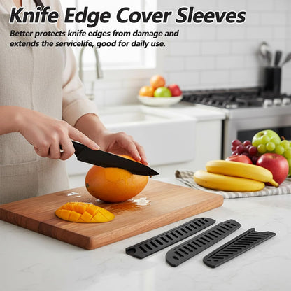 4PCS Plastic Knife Guard Set, Multi-Size Universal Knife Blade Covers for Kitchen, Plastic Knifies Edge Sheath for Paring Utility Bread Nakiri Chef Knives - Black
