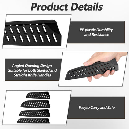 4PCS Plastic Knife Guard Set, Multi-Size Universal Knife Blade Covers for Kitchen, Plastic Knifies Edge Sheath for Paring Utility Bread Nakiri Chef Knives - Black