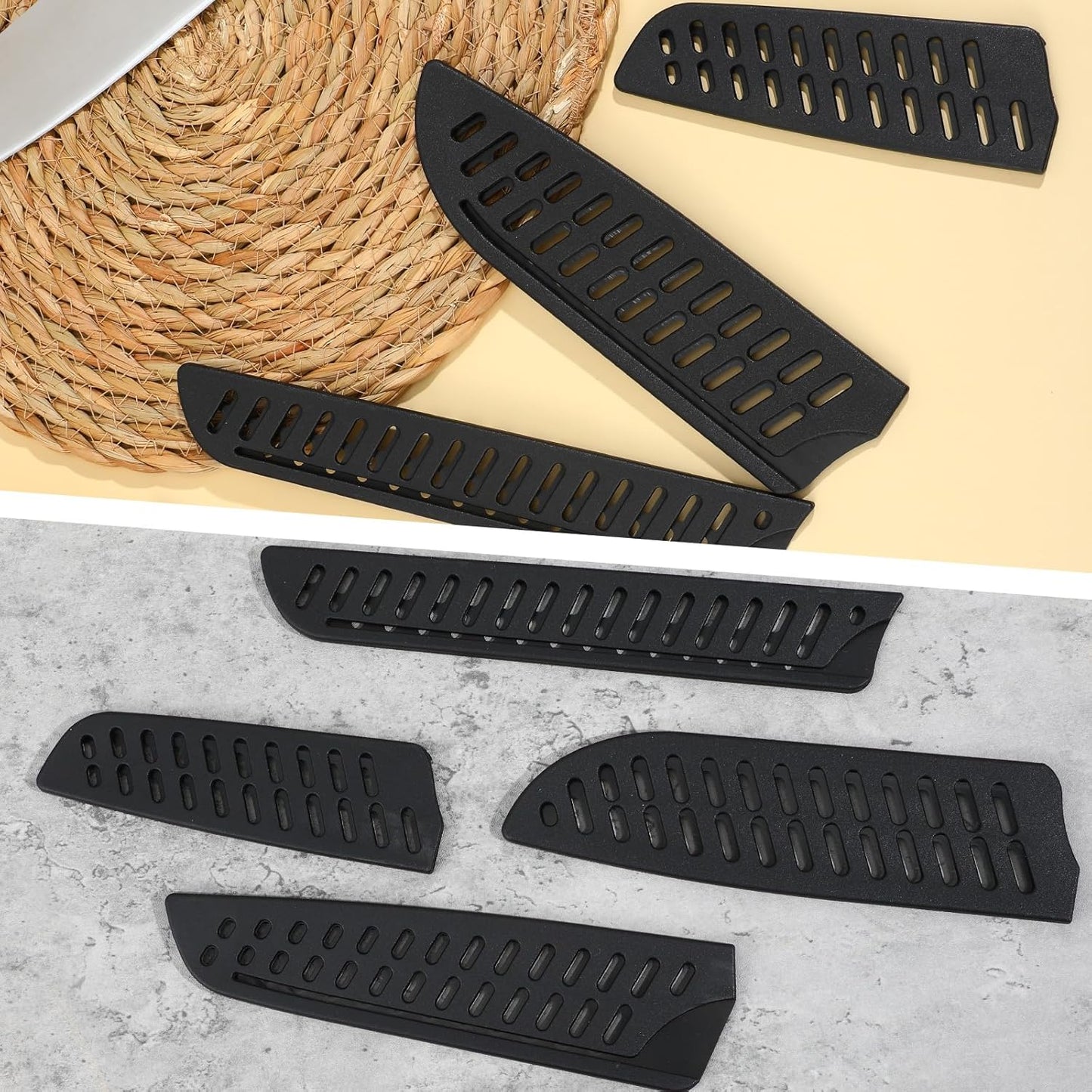 4PCS Plastic Knife Guard Set, Multi-Size Universal Knife Blade Covers for Kitchen, Plastic Knifies Edge Sheath for Paring Utility Bread Nakiri Chef Knives - Black