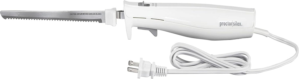 Easy Slice Electric Knife With Serrated Stainless Steel Blade | For Carving Meats, Bread, Crafting Foam & More | Lightweight With Ergonomic Grip | White | 74312J