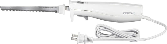 Easy Slice Electric Knife With Serrated Stainless Steel Blade | For Carving Meats, Bread, Crafting Foam & More | Lightweight With Ergonomic Grip | White | 74312J