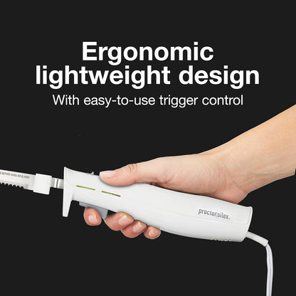 Easy Slice Electric Knife With Serrated Stainless Steel Blade | For Carving Meats, Bread, Crafting Foam & More | Lightweight With Ergonomic Grip | White | 74312J