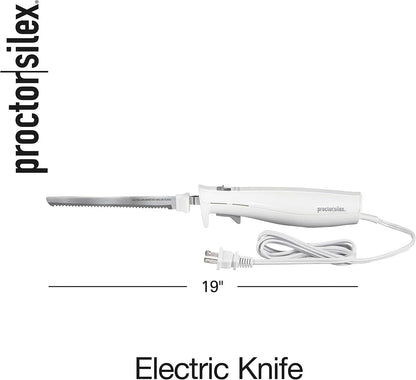 Easy Slice Electric Knife With Serrated Stainless Steel Blade | For Carving Meats, Bread, Crafting Foam & More | Lightweight With Ergonomic Grip | White | 74312J