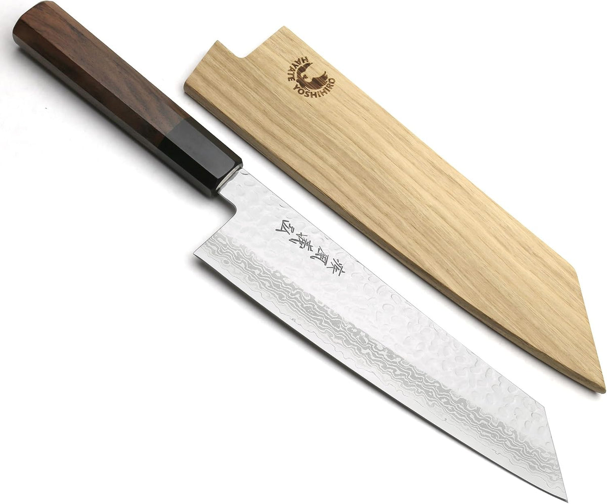 Yoshihiro VG10 46 Layers Hammered Damascus Kiritsuke Japanese Multipurpose Knife Rosewood Handle (Blade Length: 8.25" (210mm) & Saya)