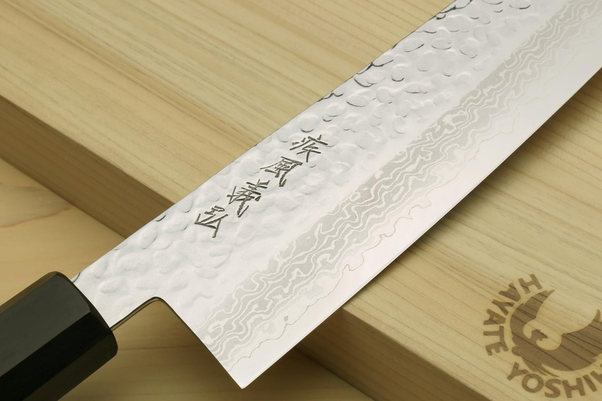 Yoshihiro VG10 46 Layers Hammered Damascus Kiritsuke Japanese Multipurpose Knife Rosewood Handle (Blade Length: 8.25" (210mm) & Saya)