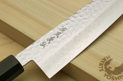 Yoshihiro VG10 46 Layers Hammered Damascus Kiritsuke Japanese Multipurpose Knife Rosewood Handle (Blade Length: 8.25" (210mm) & Saya)
