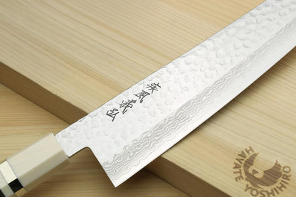 Yoshihiro VG10 46 Layers Hammered Damascus Kiritsuke Japanese Multipurpose Knife Rosewood Handle (Blade Length: 8.25" (210mm) & Saya)
