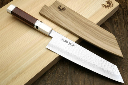 Yoshihiro VG10 46 Layers Hammered Damascus Kiritsuke Japanese Multipurpose Knife Rosewood Handle (Blade Length: 8.25" (210mm) & Saya)