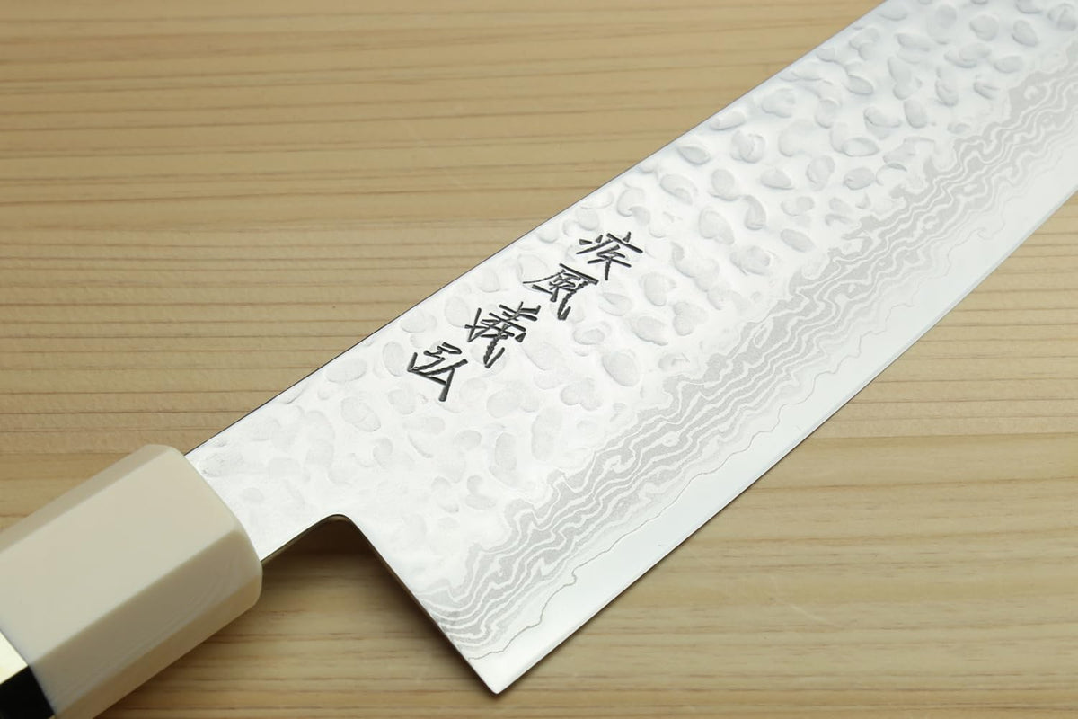 Yoshihiro VG10 46 Layers Hammered Damascus Kiritsuke Japanese Multipurpose Knife Rosewood Handle (Blade Length: 8.25" (210mm) & Saya)