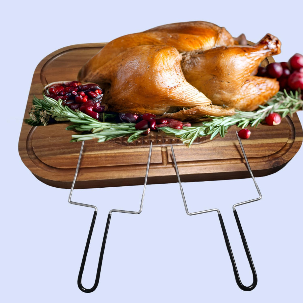 20" Large Holiday Ham Meat Serving Board Thanksgiving Carving Board with Turkey Lifter Set| Acacia Wood Cutting Board with Juice Groove, Good for Carving 22Lbs Meats