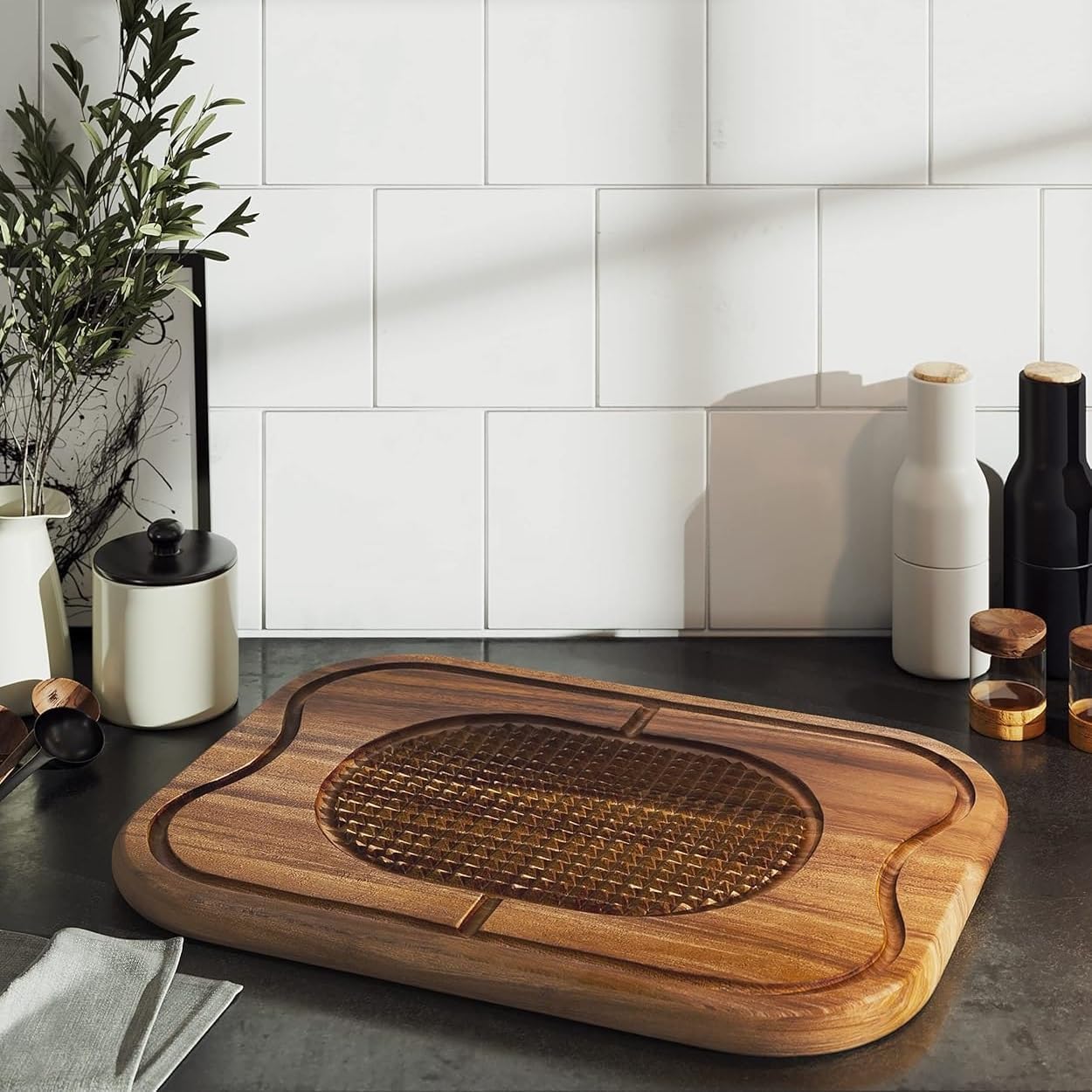 20" Large Holiday Ham Meat Serving Board Thanksgiving Carving Board with Turkey Lifter Set| Acacia Wood Cutting Board with Juice Groove, Good for Carving 22Lbs Meats