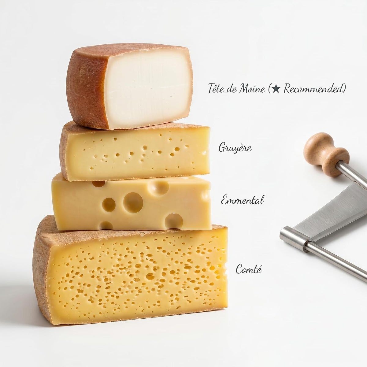 Cheese Curler Girolle Wheel, Sharp Blade Wood Base for Tete de Moine Shave