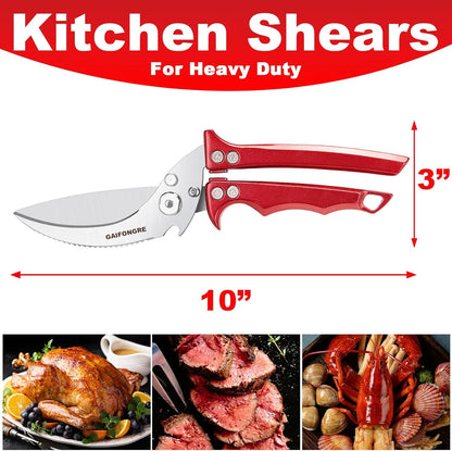 Heavy Duty Poultry Scissors - All Purpose Kitchen Shears for Chicken, Fish & Meat - Easily Separable, Dishwasher Safe (Red)