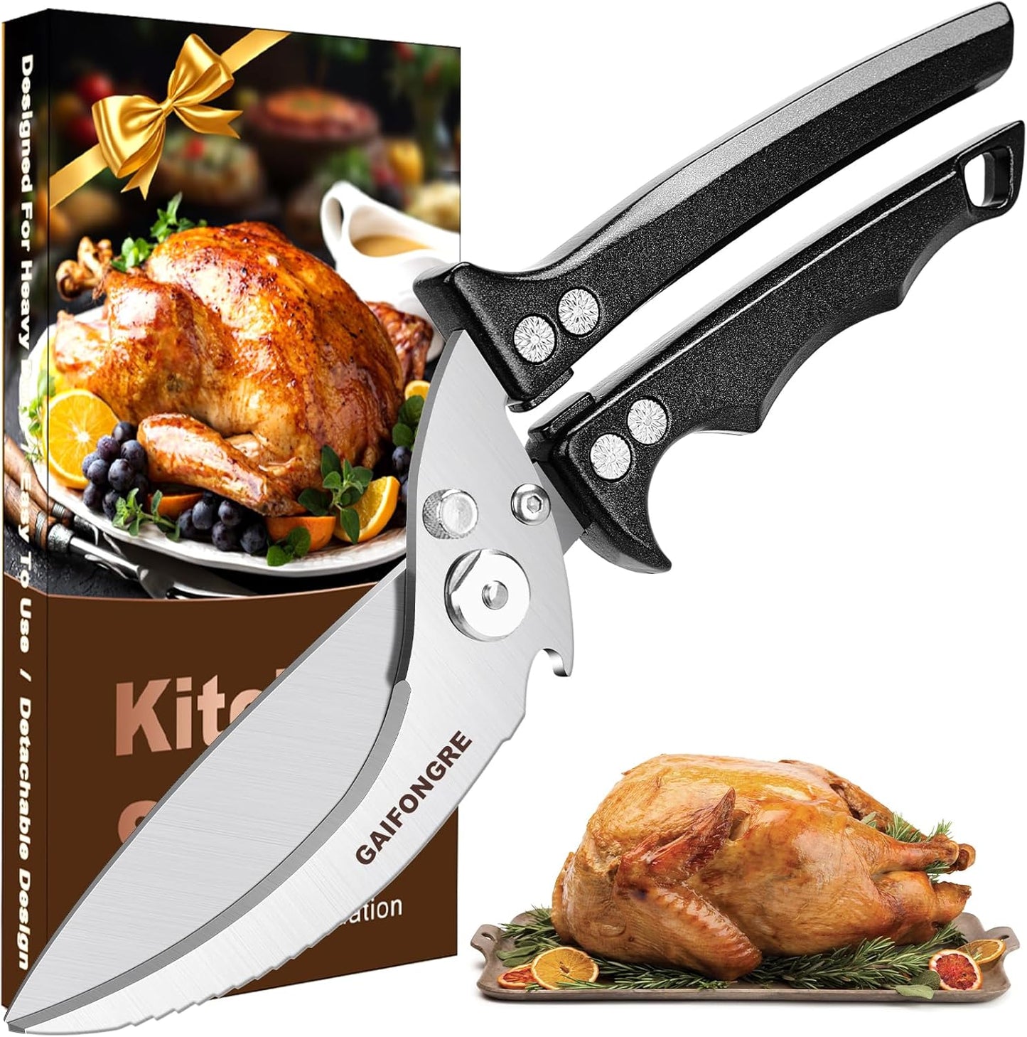 Heavy Duty Poultry Scissors - All Purpose Kitchen Shears for Chicken, Fish & Meat - Easily Separable, Dishwasher Safe (Red)