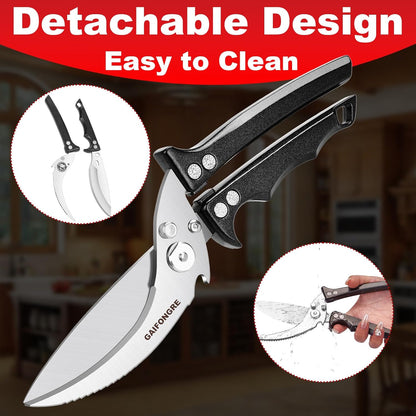 Heavy Duty Poultry Scissors - All Purpose Kitchen Shears for Chicken, Fish & Meat - Easily Separable, Dishwasher Safe (Red)