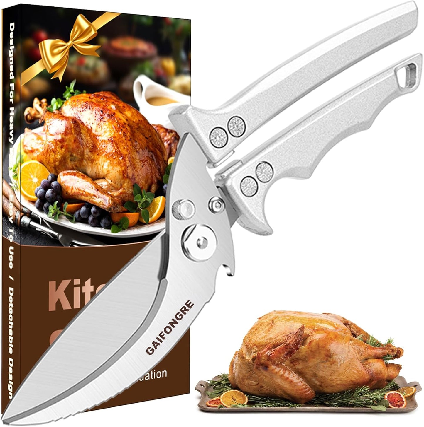 Heavy Duty Poultry Scissors - All Purpose Kitchen Shears for Chicken, Fish & Meat - Easily Separable, Dishwasher Safe (Red)