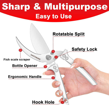 Heavy Duty Poultry Scissors - All Purpose Kitchen Shears for Chicken, Fish & Meat - Easily Separable, Dishwasher Safe (Red)
