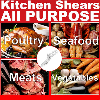 Heavy Duty Poultry Scissors - All Purpose Kitchen Shears for Chicken, Fish & Meat - Easily Separable, Dishwasher Safe (Red)