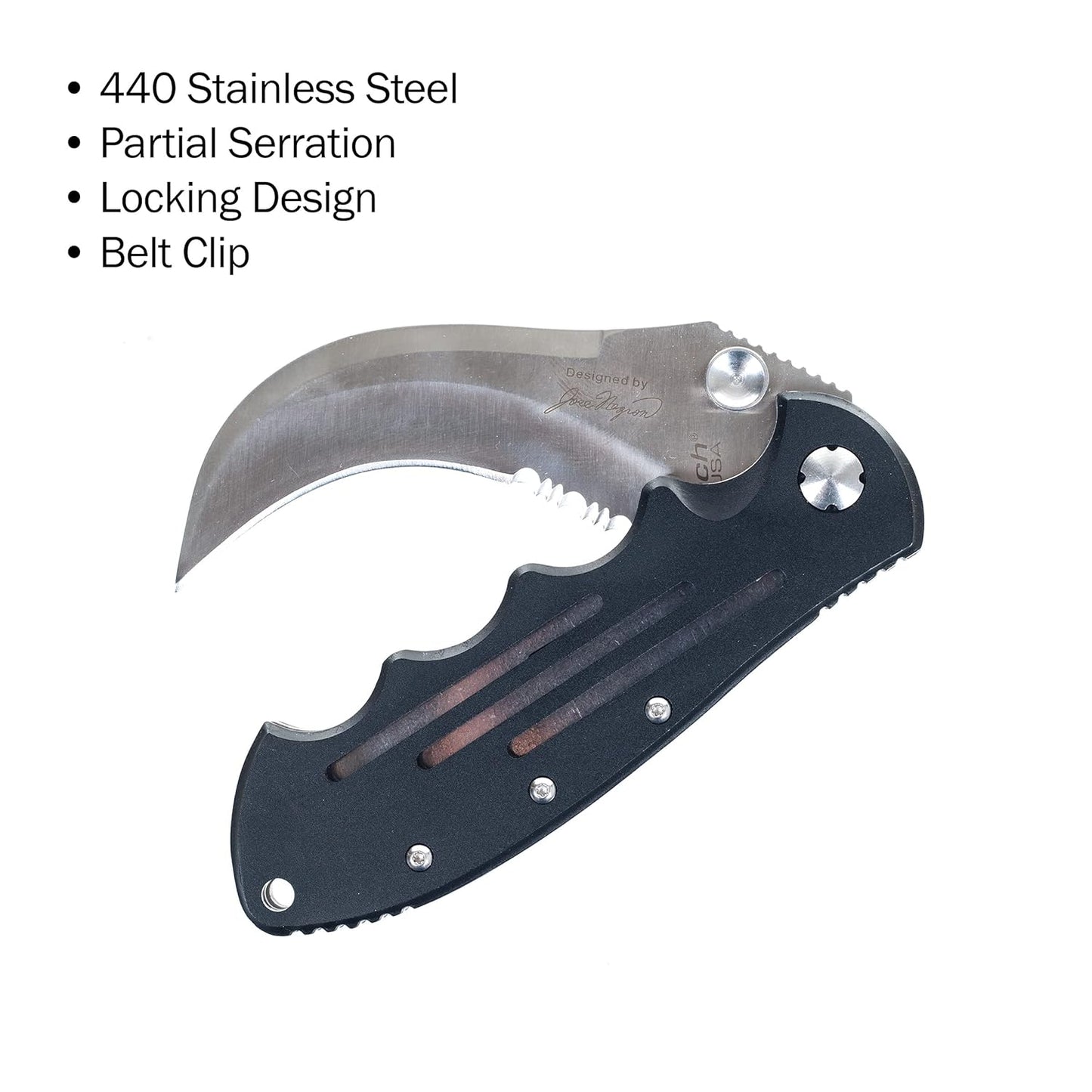 Hawk Bill Pocket Knife – Folding Stainless-Steel Blade with Partial Serrated Edge – Hooked Utility Pocketknife with Belt Clip by Whetstone