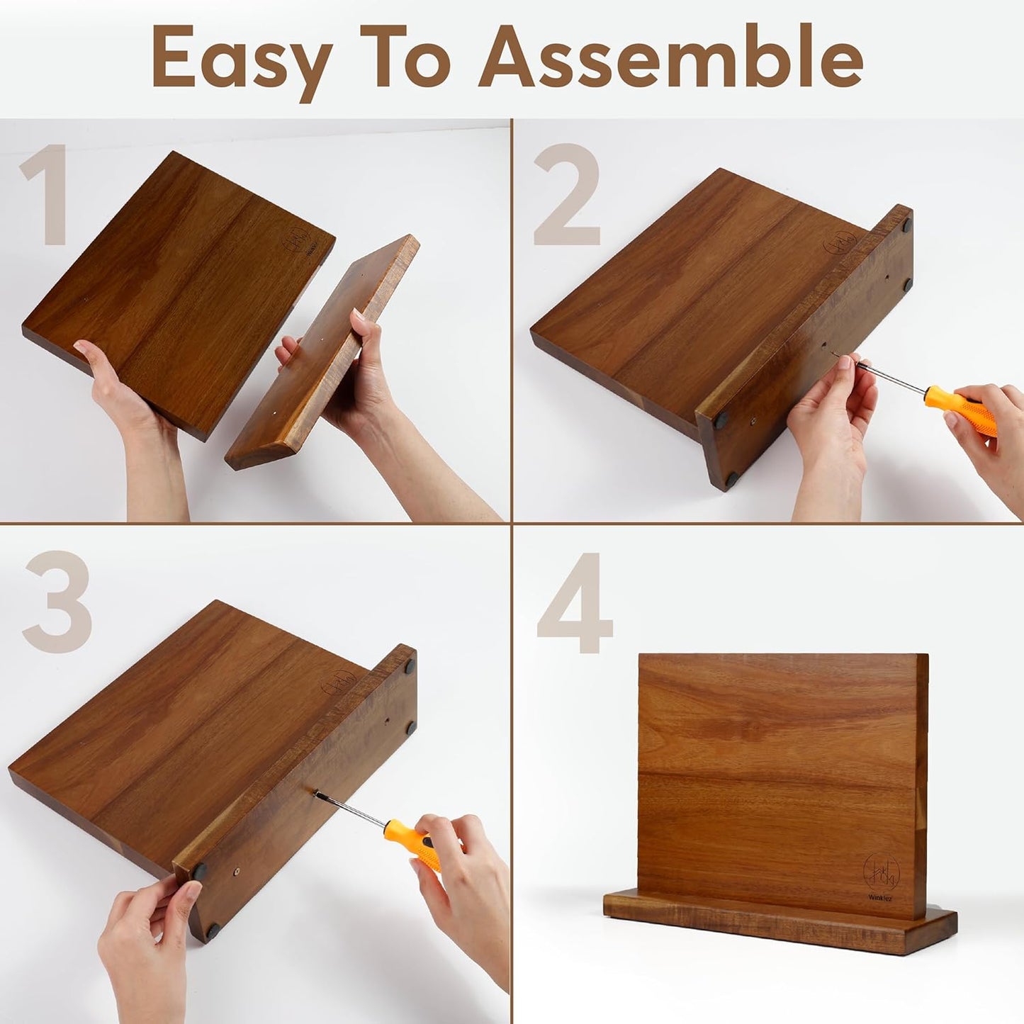 Magnetic Knife Block, 12 x 10 Inches – Strong Double-Sided Magnetic Knife Holder, Acacia Wood Knife Holder for Kitchen Counter, Multifunctional Storage for Home Kitchen (Brown)