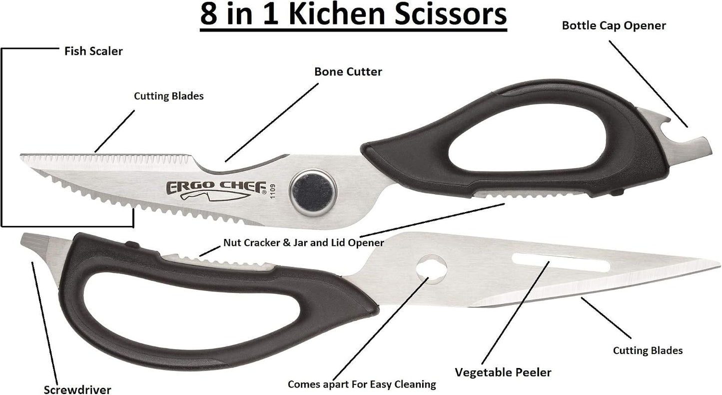 All-Purpose Come-Apart Kitchen Shears for Poultry, Fish, Vegetables, Herb Stripper, Bottle Opener (Black)