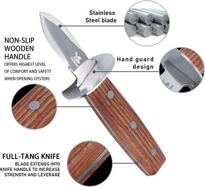 Oyster Shucker Knife with Rosewood Handle - Full Tang Stainless Steel