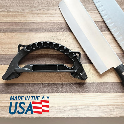 AccuSharp Gourmet Series, 15 & 21 Degree Dual Angle Knife and Scissors Sharpener, Diamond-Honed Tungsten Carbide Reversible Blades, Sharpens & Restores Serrated Knives