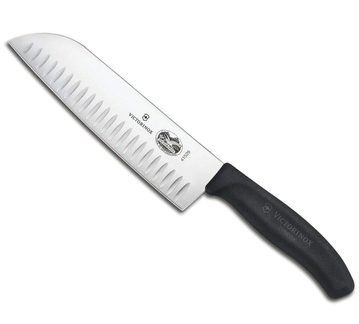 Fibrox 7 In. Santoku Knife, Granton Blade, Black