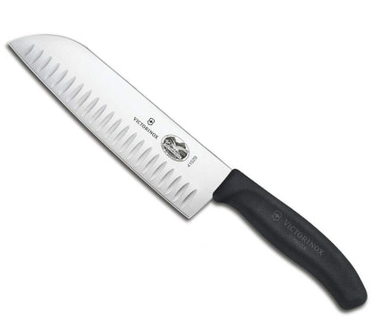Fibrox 7 In. Santoku Knife, Granton Blade, Black