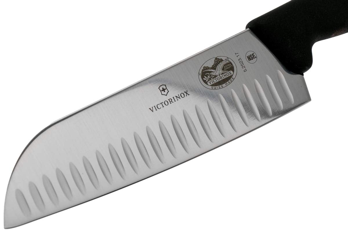 Fibrox 7 In. Santoku Knife, Granton Blade, Black
